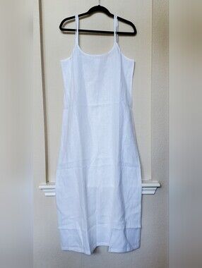 The White Company White 100% Linen Thin Strap Maxi Dress.  Size Large